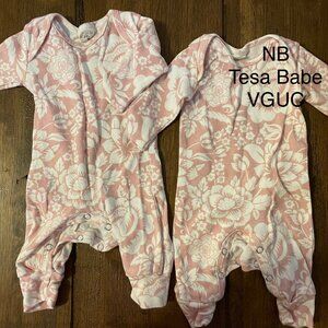 Newborn Matching Twin Girl Tesa Babe Pink and White Floral Sleep and Play